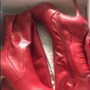 Red thigh high boots